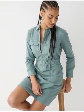J. Crew Long-sleeve Zip-front Chino Dress in Green Size 14